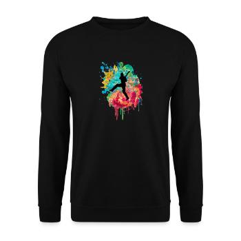 Cricket-Spieler in Popart - Unisex Pullover - Schwarz - Vorne - Alina (178cm) & Michal (187cm)