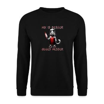 Gruseliger Koch Katze - Unisex Pullover - Schwarz - Vorne - Alina (178cm) & Michal (187cm)