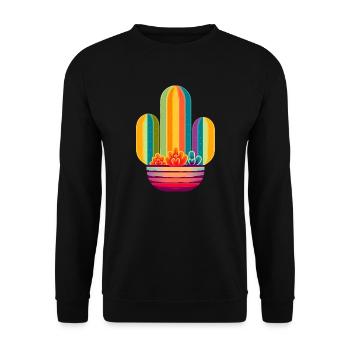 Regenbogen Kaktus - Unisex Pullover - Schwarz - Vorne - Alina (178cm) & Michal (187cm)