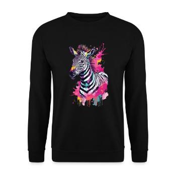 Zebra niedlich bunt in Aquarellfarben - Unisex Pullover - Schwarz - Vorne - Alina (178cm) & Michal (187cm)