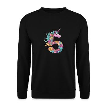 Einhorn 5. Geburtstag - Unisex Pullover - Schwarz - Vorne - Alina (178cm) & Michal (187cm)