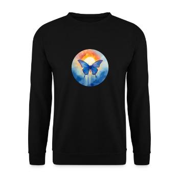 Blauer Morpho-Schmetterling - Unisex Pullover - Schwarz - Vorne - Alina (178cm) & Michal (187cm)