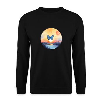 Blauer Morpho-Schmetterling - Unisex Pullover - Schwarz - Vorne - Alina (178cm) & Michal (187cm)