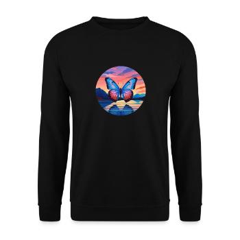 Blauer Morpho-Schmetterling - Unisex Pullover - Schwarz - Vorne - Alina (178cm) & Michal (187cm)