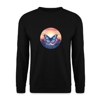 Blauer Morpho-Schmetterling - Unisex Pullover - Schwarz - Vorne - Alina (178cm) & Michal (187cm)