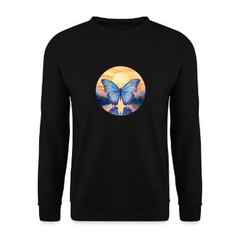 Blauer Morpho-Schmetterling - Unisex Pullover - Schwarz - Vorne - Alina (178cm) & Michal (187cm)