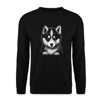 Husky Puppy Dog Baby Sled Dog - Unisex Sweatshirt - black - Front - Alina (178cm) & Michal (187cm)