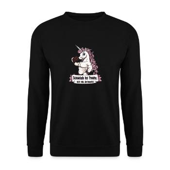 Gym - Schokolade hat Proteine, nicht viele - Unisex Pullover - Schwarz - Vorne - Alina (178cm) & Michal (187cm)