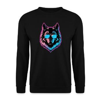 The Cool Synthwolf - Unisex Sweatshirt - black - Front - Alina (178cm) & Michal (187cm)