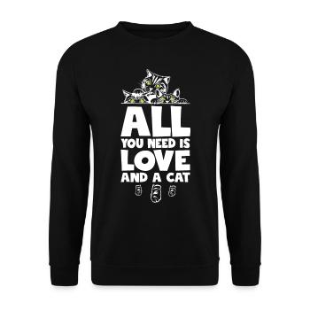 All You Need Is Love And A Cat - Unisex Pullover - Schwarz - Vorne - Alina (178cm) & Michal (187cm)