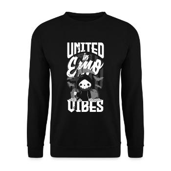 Emoticon Emo United in Emo Vibes Emocore Aesthetic - Unisex Pullover - Schwarz - Vorne - Alina (178cm) & Michal (187cm)