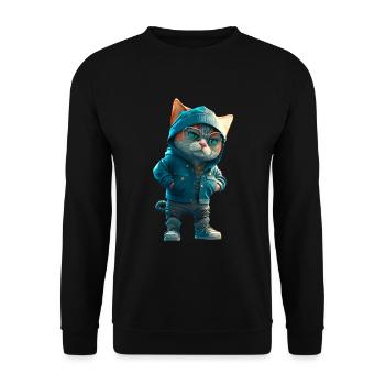 Hipster Katze Stylish Cat - Unisex Pullover - Schwarz - Vorne - Alina (178cm) & Michal (187cm)