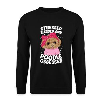 Gesegneter Pudel Besessener Lustiger Hundehalter - Unisex Pullover - Schwarz - Vorne - Alina (178cm) & Michal (187cm)
