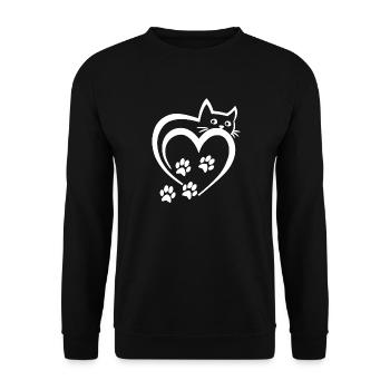 Katze Pfoten Herz Katzen Kätzchen Katzenliebhaber - Unisex Pullover - Schwarz - Vorne - Alina (178cm) & Michal (187cm)