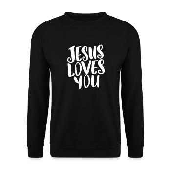Jesus Loves You - Perfekte Geschenkidee - Unisex Pullover - Schwarz - Vorne - Alina (178cm) & Michal (187cm)