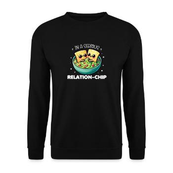 In A Serious Relation-Chip Funny Puns Valentine - Unisex Sweatshirt - black - Front - Alina (178cm) & Michal (187cm)