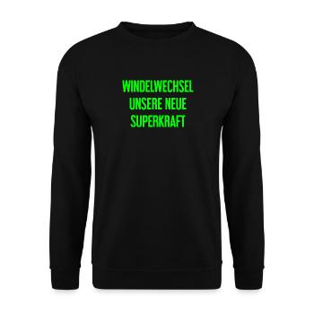 Windelwechsel – unsere neue Superkraft - Unisex Pullover - Schwarz - Vorne - Alina (178cm) & Michal (187cm)