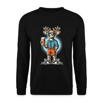 Cool Reindeer with Beer Cartoon Design - Unisex Sweatshirt - black - Front - Alina (178cm) & Michal (187cm)