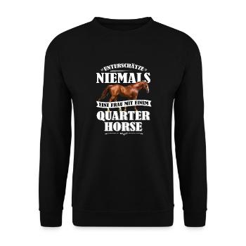 Quarter Horse Pferde Shirt-UNF - Unisex Pullover - Schwarz - Vorne - Alina (178cm) & Michal (187cm)