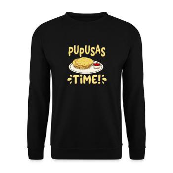 Pupusas Zeit - Unisex Pullover - Schwarz - Vorne - Alina (178cm) & Michal (187cm)