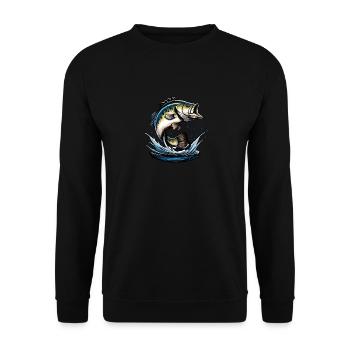 Springender Bass Fisch - Unisex Pullover - Schwarz - Vorne - Alina (178cm) & Michal (187cm)