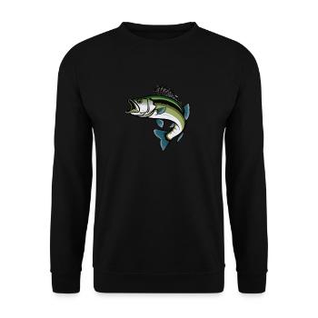 Springender Bass Fisch - Unisex Pullover - Schwarz - Vorne - Alina (178cm) & Michal (187cm)