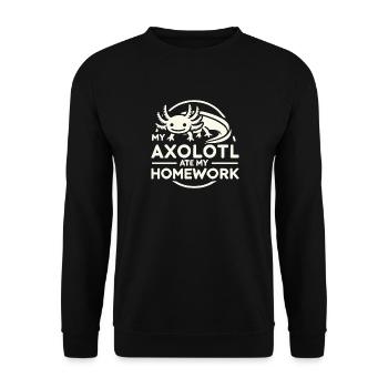 Mein Axolotl hat meine Hausaufgaben gefressen - Unisex Pullover - Schwarz - Vorne - Alina (178cm) & Michal (187cm)