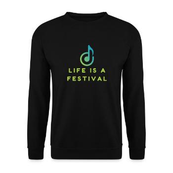 Das Leben ist ein Fest - Unisex Pullover - Schwarz - Vorne - Alina (178cm) & Michal (187cm)