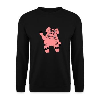 Böser Eber Winkt Lustiges Cartoon Comic Schwein - Unisex Pullover - Schwarz - Vorne - Alina (178cm) & Michal (187cm)