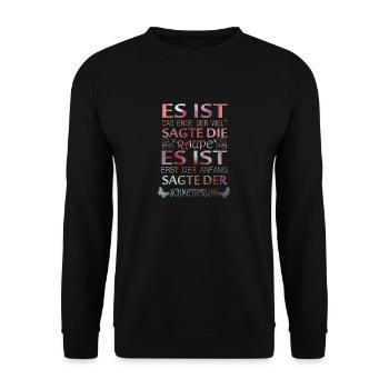 Es ist das ende der Welt sagte die Raupte - Unisex Pullover - Schwarz - Vorne - Alina (178cm) & Michal (187cm)