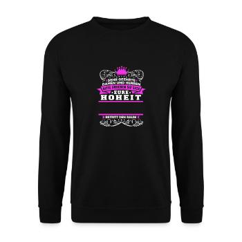 Eure Hoheit - Dein Text - Unisex Pullover - Schwarz - Vorne - Alina (178cm) & Michal (187cm)