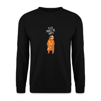 Pizza Makes Me Happy - Cute Sloth - Unisex Pullover - Schwarz - Vorne - Alina (178cm) & Michal (187cm)