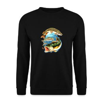 Angel Shirt Fishing 3 Fische getrennt - Unisex Pullover - Schwarz - Vorne - Alina (178cm) & Michal (187cm)