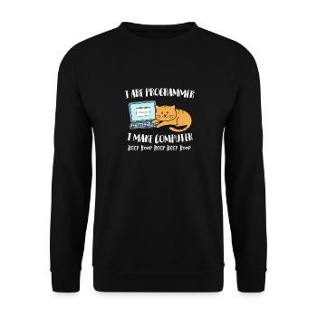 I Are Programmer Computer Lustige Katze Beep Boop - Unisex Pullover - Schwarz - Vorne - Alina (178cm) & Michal (187cm)