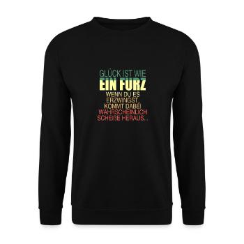 Glück ist wie ein Furz! - Unisex Pullover - Schwarz - Vorne - Alina (178cm) & Michal (187cm)