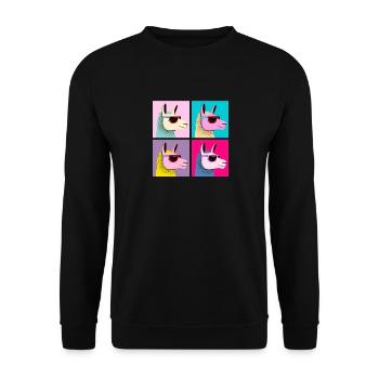 Pop-Art Llama With Sunglasses - Unisex Pullover - Schwarz - Vorne - Alina (178cm) & Michal (187cm)