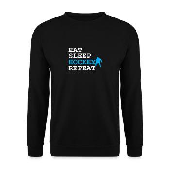 Eat Sleep Hockey wiederholen - Unisex Pullover - Schwarz - Vorne - Alina (178cm) & Michal (187cm)