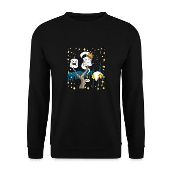 Happy Camper Marshmallow Lagerfeuer Geschenk Shirt - Unisex Pullover - Schwarz - Vorne - Alina (178cm) & Michal (187cm)
