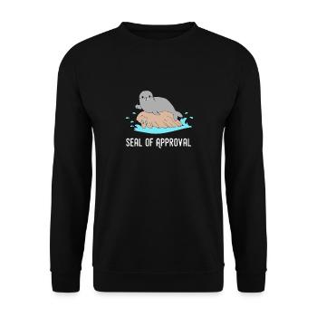 Robbe Daumen Hoch Seal of Approval Geschenk Lustig - Unisex Pullover - Schwarz - Vorne - Alina (178cm) & Michal (187cm)