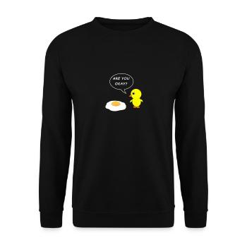 Lustiges Küken und Spiegelei T-Shirt für Kids - Unisex Pullover - Schwarz - Vorne - Alina (178cm) & Michal (187cm)