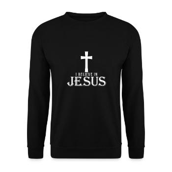 glauben dass Jesus cooles Geschenk - Unisex Pullover - Schwarz - Vorne - Alina (178cm) & Michal (187cm)