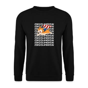 Fliegender Super Corgi Amerika USA Hundeliebe - Unisex Pullover - Schwarz - Vorne - Alina (178cm) & Michal (187cm)