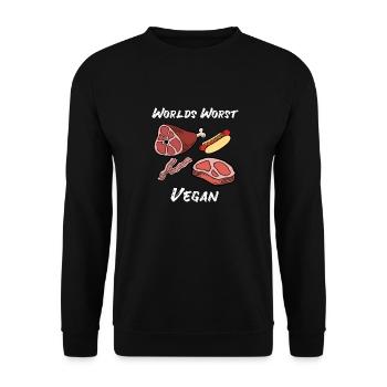 Anti Vegan Fleischfresser Fleisch Filet Geschenk - Unisex Pullover - Schwarz - Vorne - Alina (178cm) & Michal (187cm)