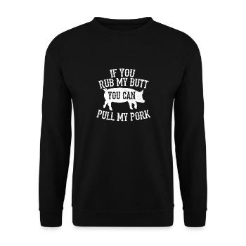 BBQ Pulled Pork Grillen Spruch Schwein Geschenk - Unisex Pullover - Schwarz - Vorne - Alina (178cm) & Michal (187cm)