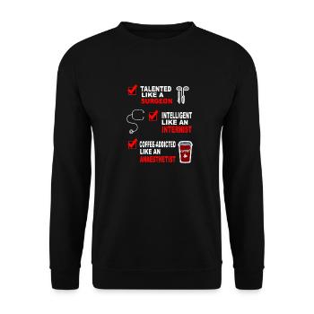 Surgeon Internist Anaesthetist Geschenkidee Shirt - Unisex Pullover - Schwarz - Vorne - Alina (178cm) & Michal (187cm)