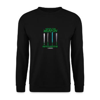 Cool Programmer Shirt Choose Your Weapon C++ Java - Unisex Pullover - Schwarz - Vorne - Alina (178cm) & Michal (187cm)
