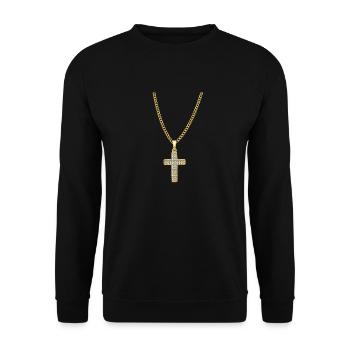 Halskette Jesus Christus Kreuz Geschenk - Unisex Pullover - Schwarz - Vorne - Alina (178cm) & Michal (187cm)