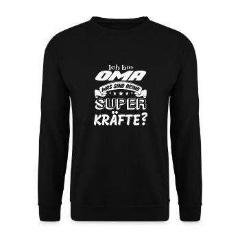 Ich bin Oma was sind deine Superkräfte? Geschenk - Unisex Pullover - Schwarz - Vorne - Alina (178cm) & Michal (187cm)