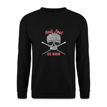 Knitting - Knitting T-Shirt "Knit Fast The Warm" - Unisex Sweatshirt - black - Front - Alina (178cm) & Michal (187cm)