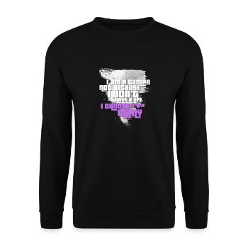 Gamer Motiv im GTA Schriftzug - Geschenk für Nerds - Unisex Pullover - Schwarz - Vorne - Alina (178cm) & Michal (187cm)